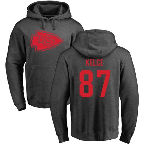 Men Kansas City Chiefs #87 Kelce Travis Ash One Color Pullover Hoodie->nfl t-shirts->Sports Accessory